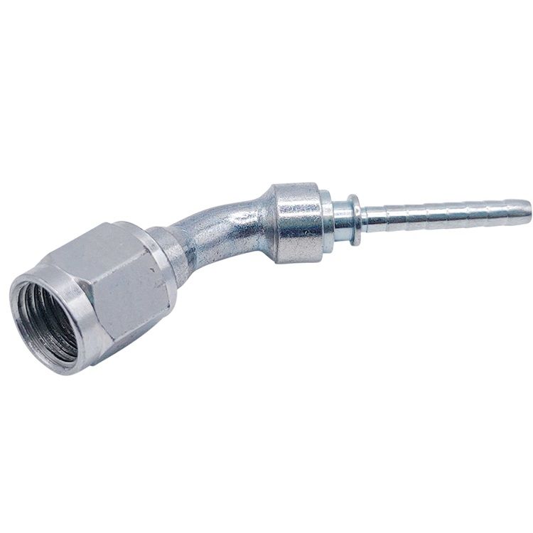 <p>Female swivel  |  wire lock  | 7/16-20 UNF (37 deg DPS)  |  45 deg bend</p>